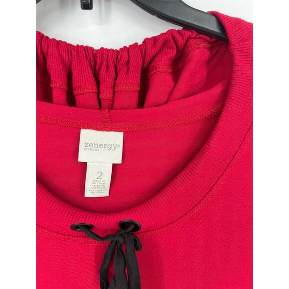 Chicos Zenergy Womens Jersey Knit Hooded Pullover Top Size 2 US Large Red - Picture 2 of 5